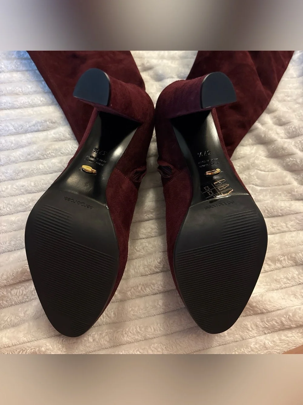 Sergio Rossi Burgundy Suede Over-the-Knee Heel Boots